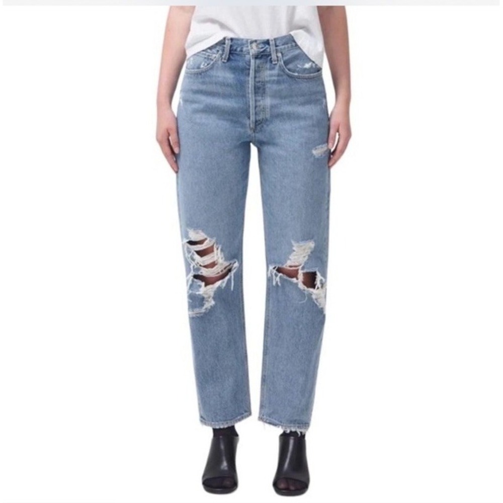 AGOLDE Woman's Loose Fit 90s Distressed Jeans Size 24 Button Fly 28x29 High Rise